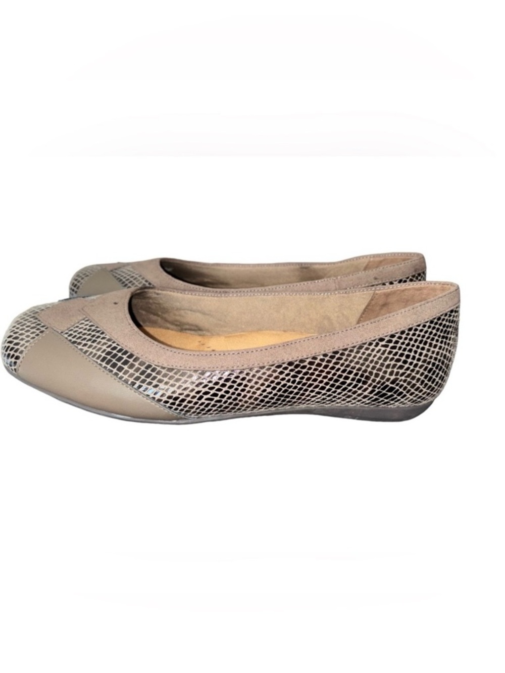 Trotters SHARP Brown Leather Faux Reptile Design Cushioned Ballet Flat 10 Wide